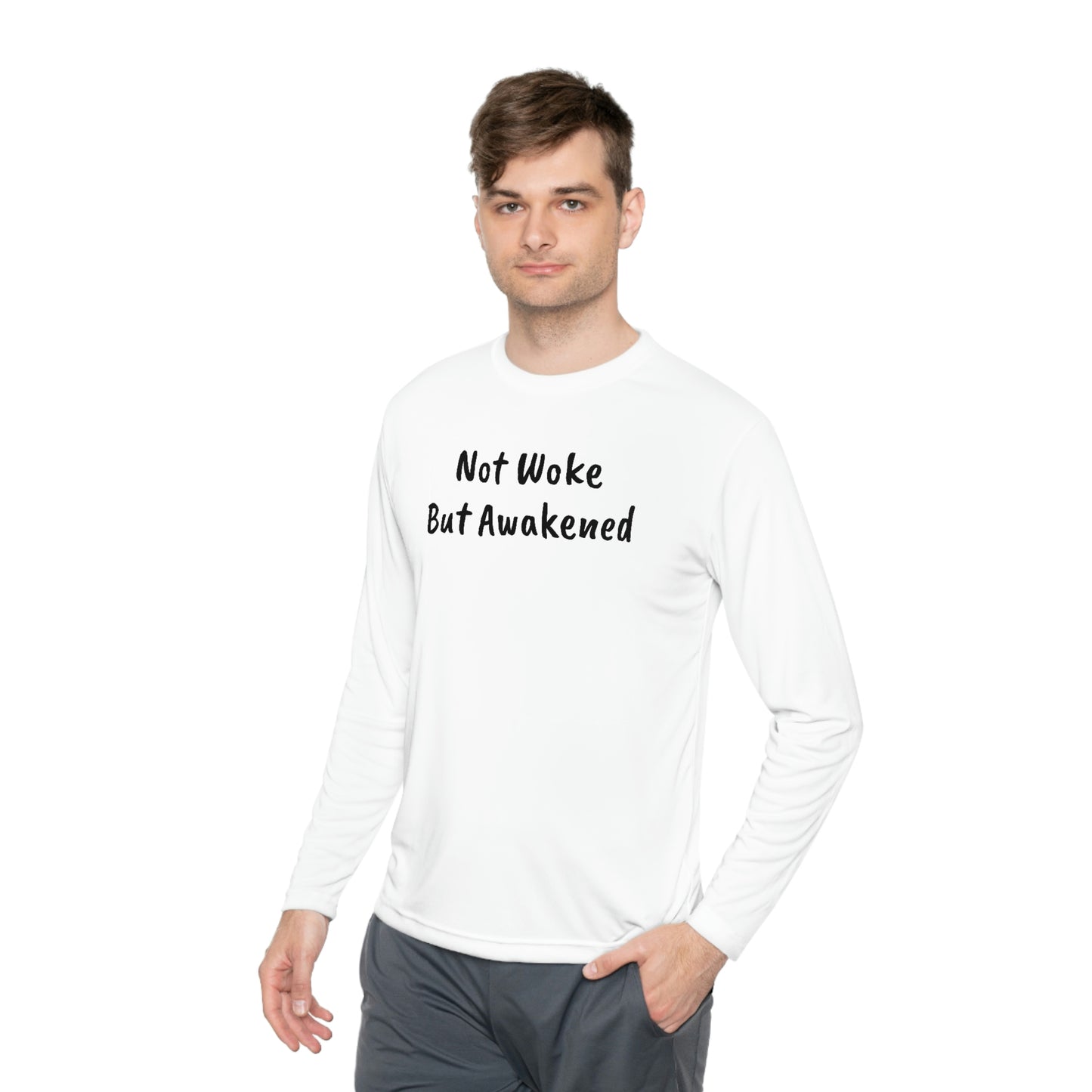 'Not Woke But Awakened' Athletic Fit Long Sleeve Tee